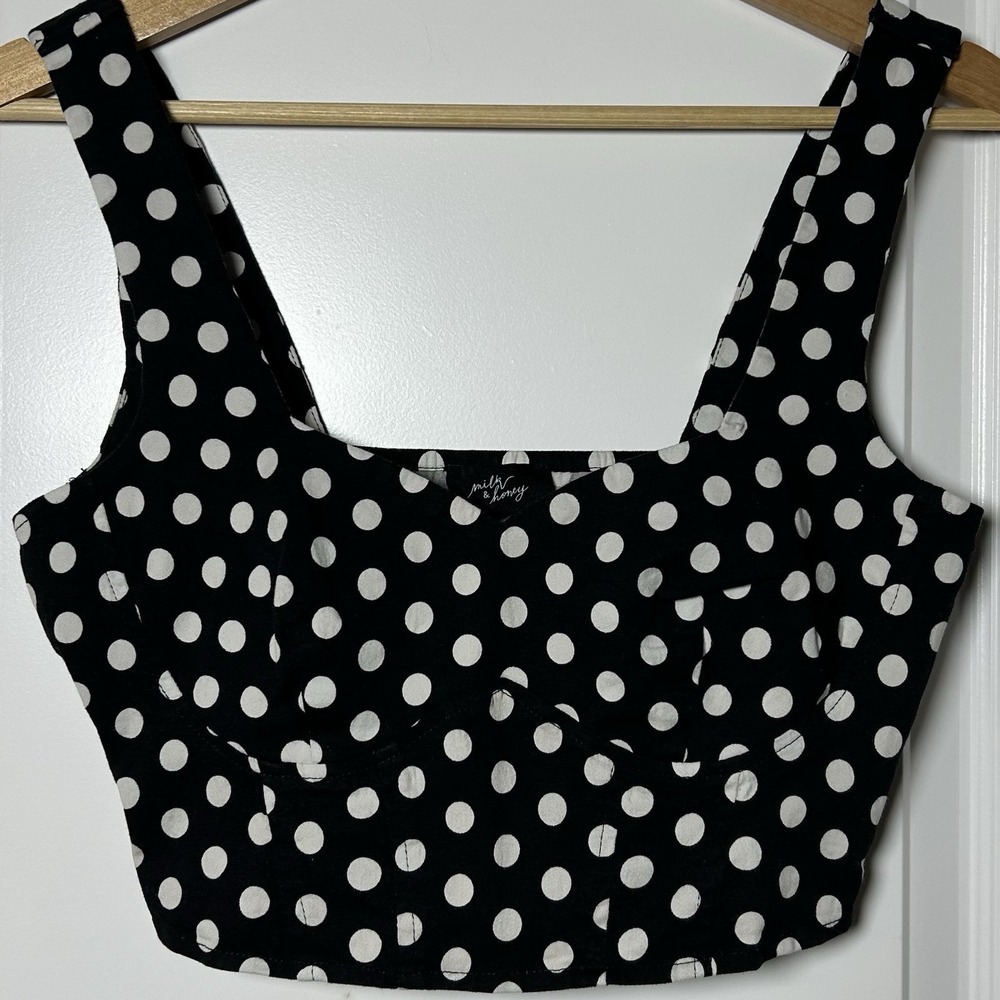 Milk & Honey Black White Polka Dot Crop‎ Top Pin-Up Rockabilly Revival Style